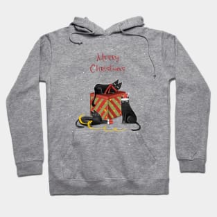 Merry Christmas - Black cats with Santa hat. Hoodie